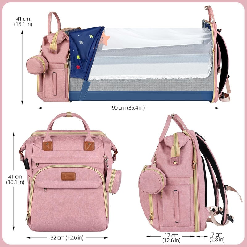 ZRSUN Baby Diaper Bag Backpack,Baby Shower Gifts, Multifunctional Travel Diaper Bag, Gifts for Mom with Portable Diaper Pad,Pink - Image 5